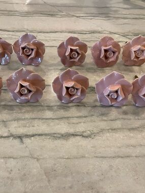 ONE Anthropologie Dusty Pink Ceramic Rose Drawer Knobs